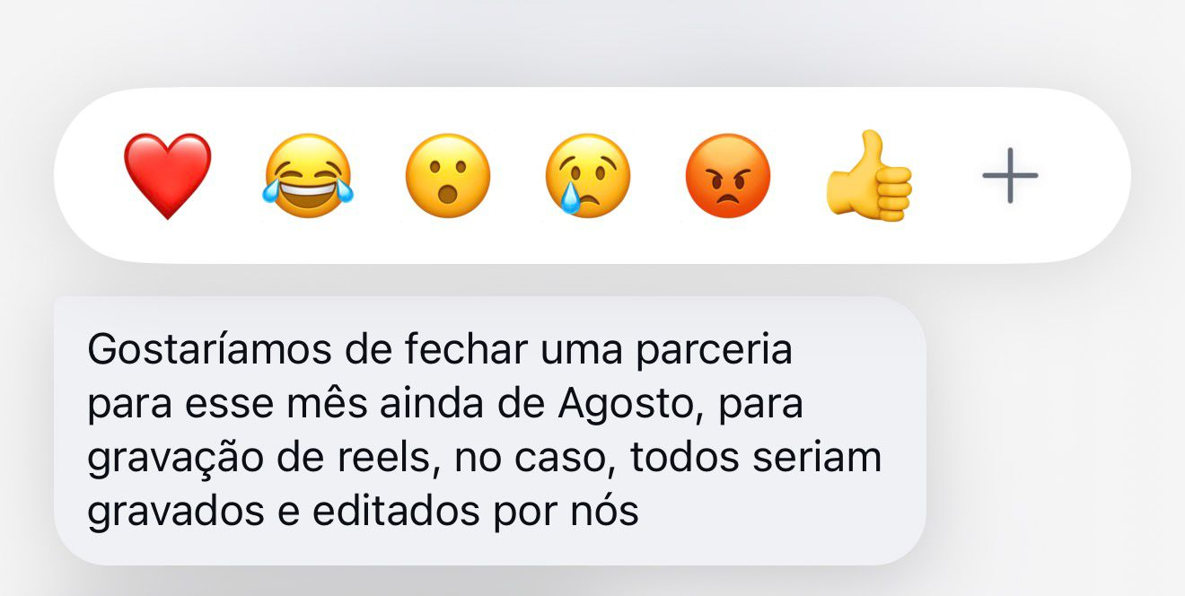 Empresa demonstrando interesse em fechar uma parceria para gravação de Reels