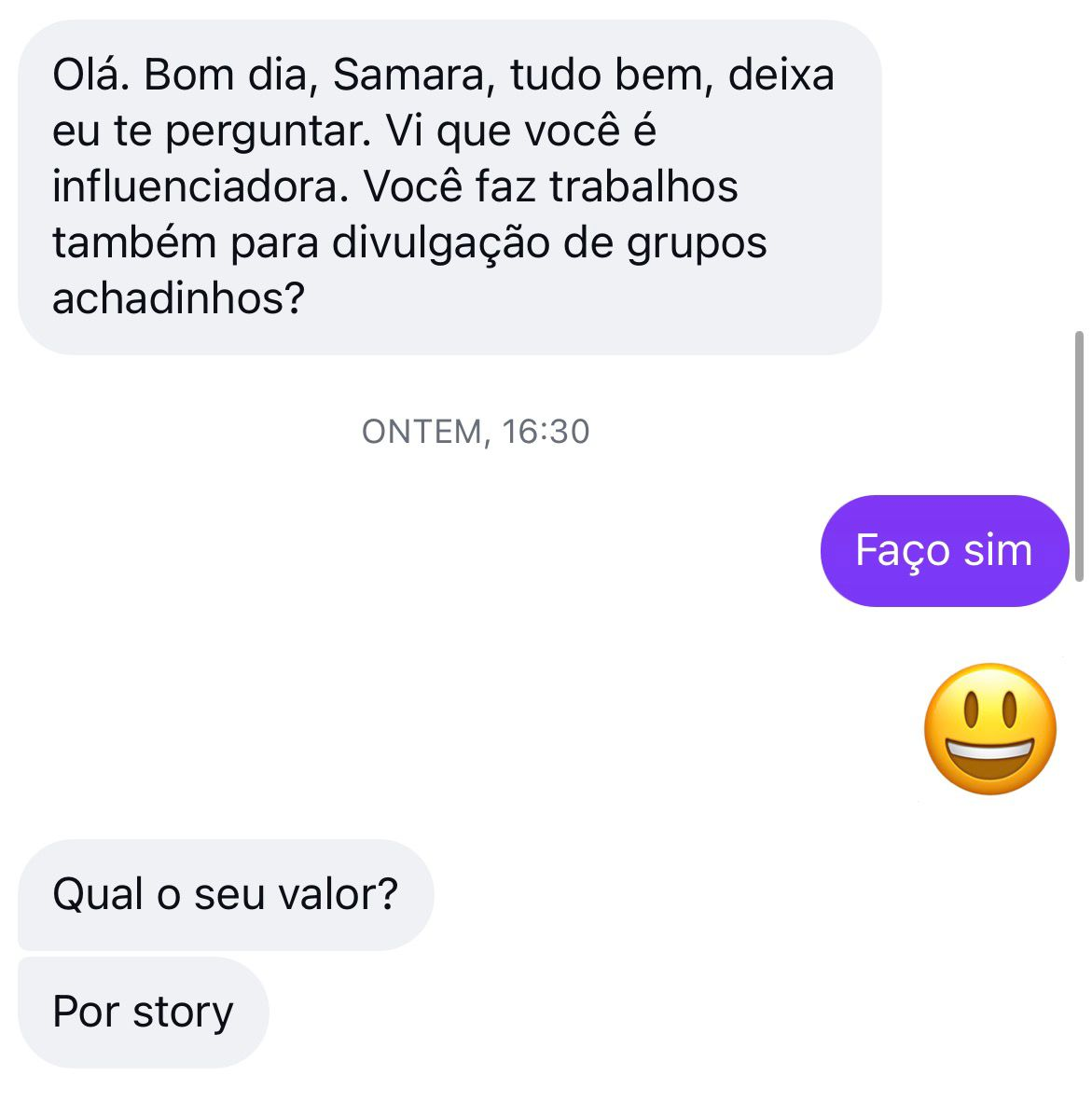 Conversa com uma empresa interessada em divulgação e valores